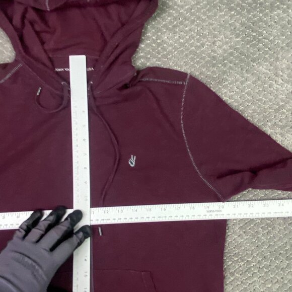 John Varvatos Peace Sign Logo Hoodie Men's Medium Burgundy Full Zip Up - Picture 8 of 13